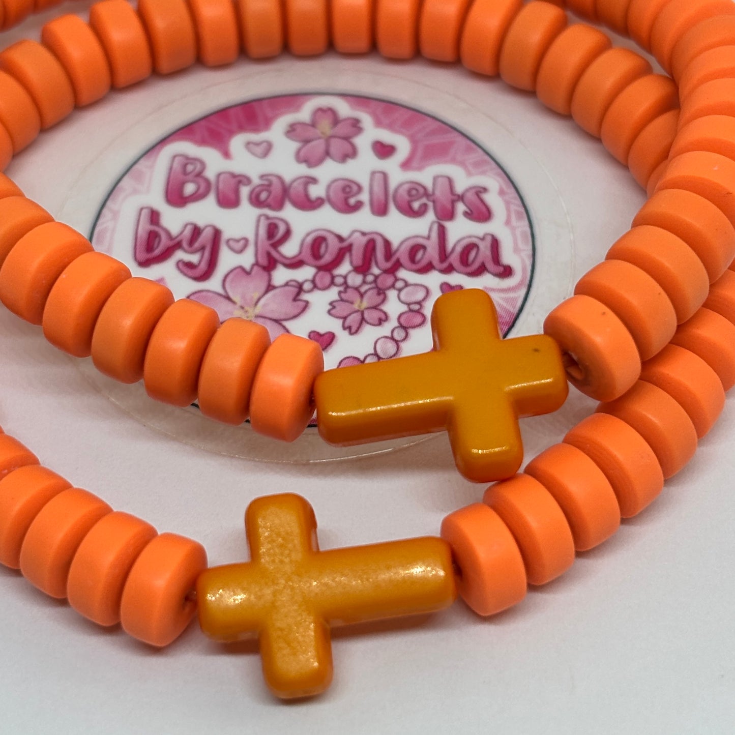 Orange Cross Clay Beaded Bracelet