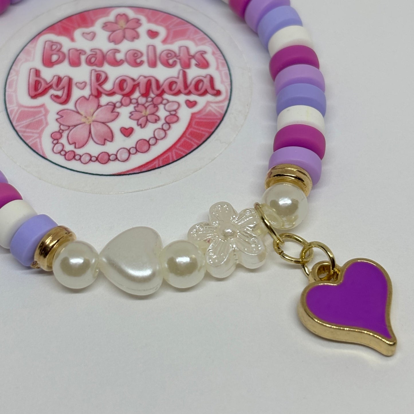 Purple Clay Bead Charm Bracelet