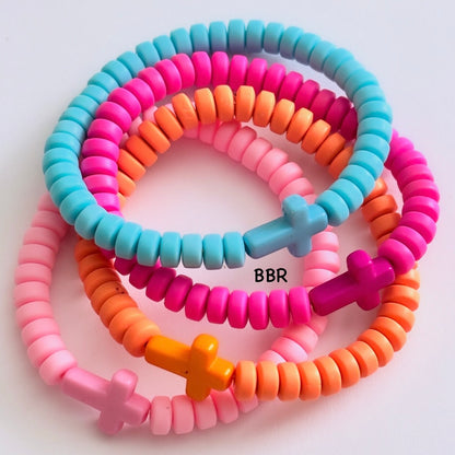 Cross Clay Bead Bracelet 