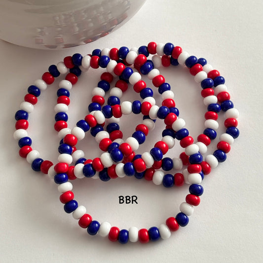 Red, White, and  Blue Czech Glass Seed Bead Bracelet 
