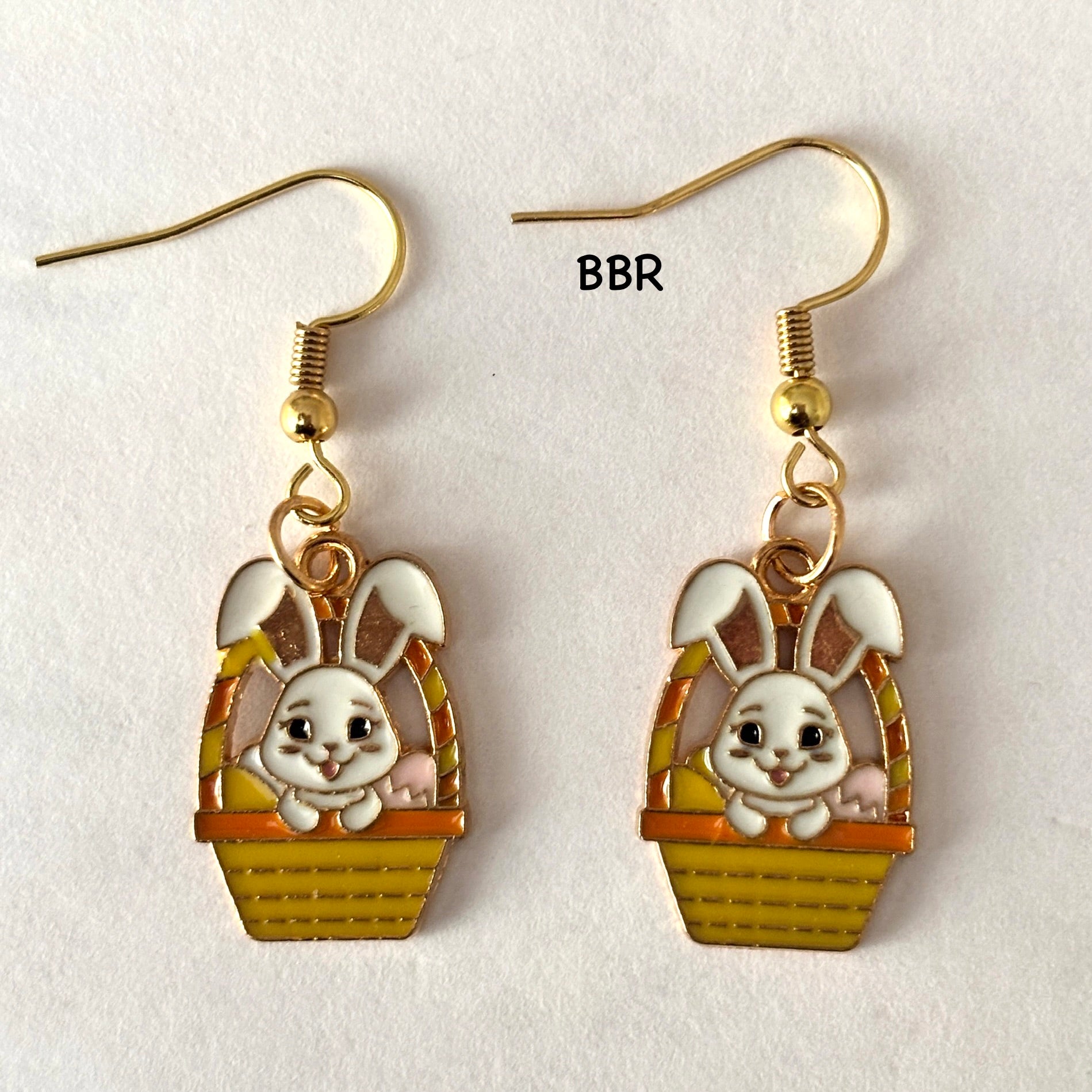 Bunny-shaped earrings in a basket 