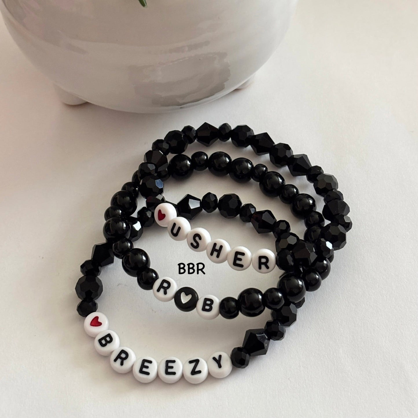 Handmade black beaded bracelets. 