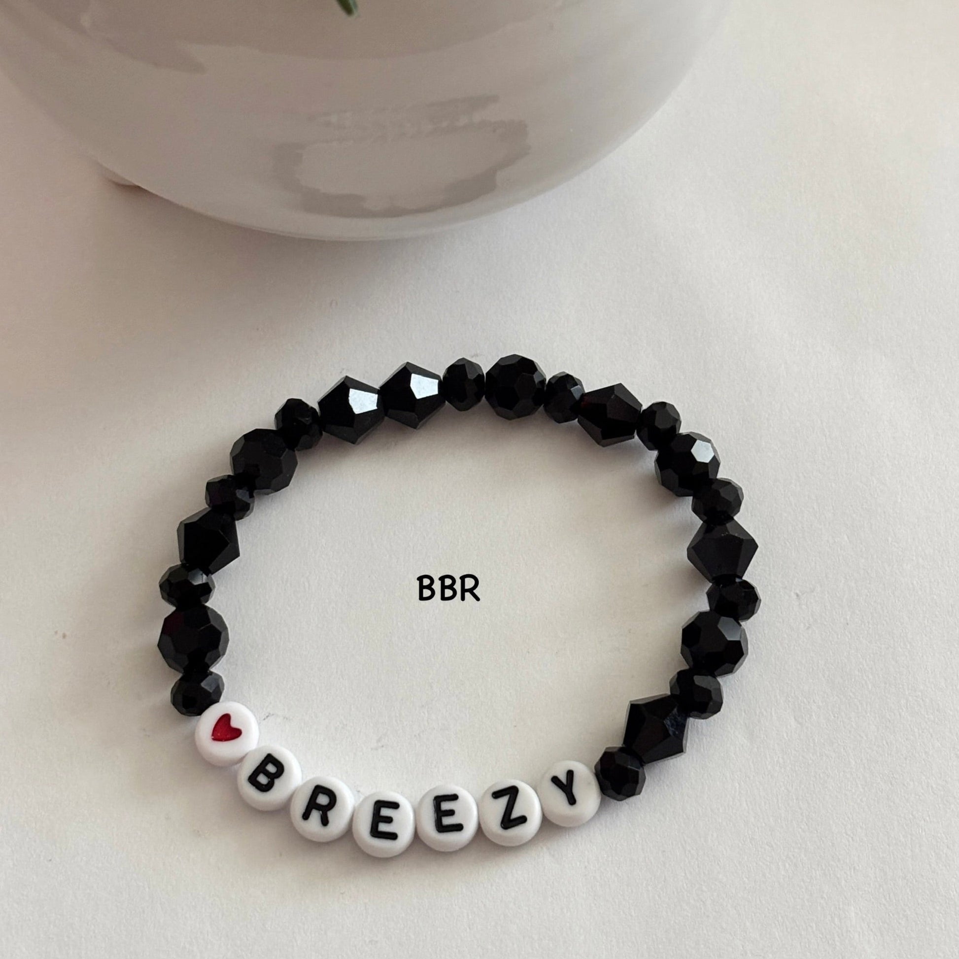 Handmade black glass bead bracelet.