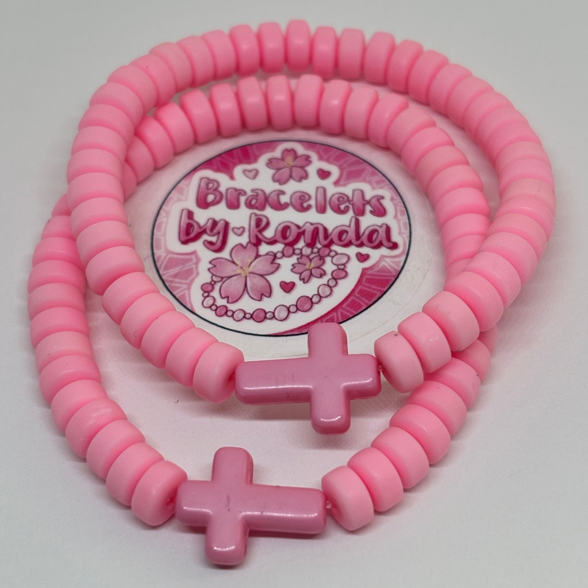 Pink Cross Clay Bead Bracelet