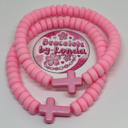 Pink Cross Clay Bead Bracelet