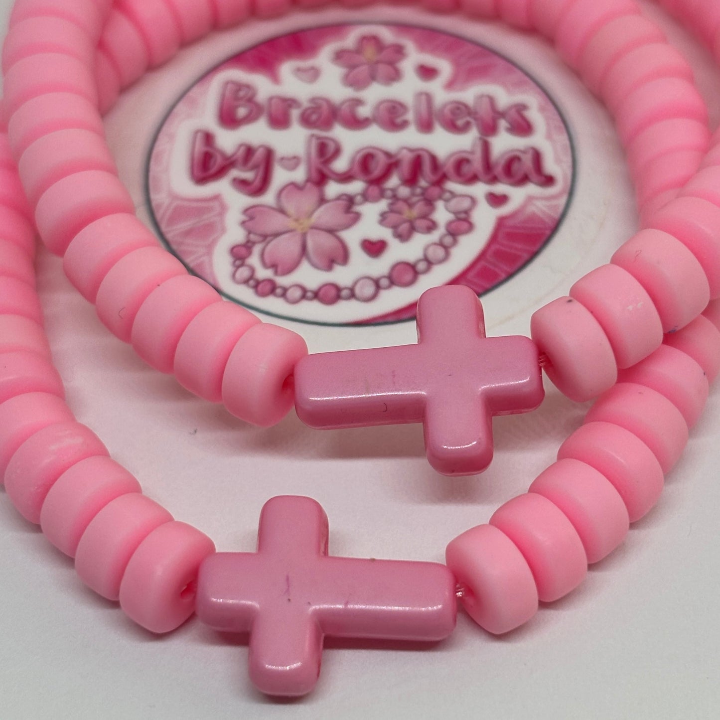 Pink Cross Clay Bead Bracelet