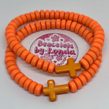 Orange Cross Clay Beaded Bracelet