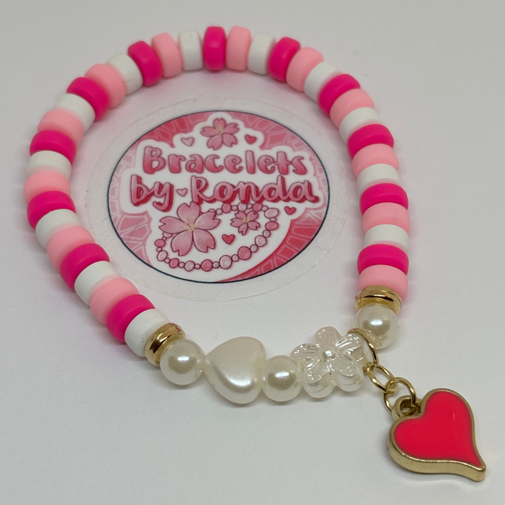 Pink Clay Bead Charm Bracelet