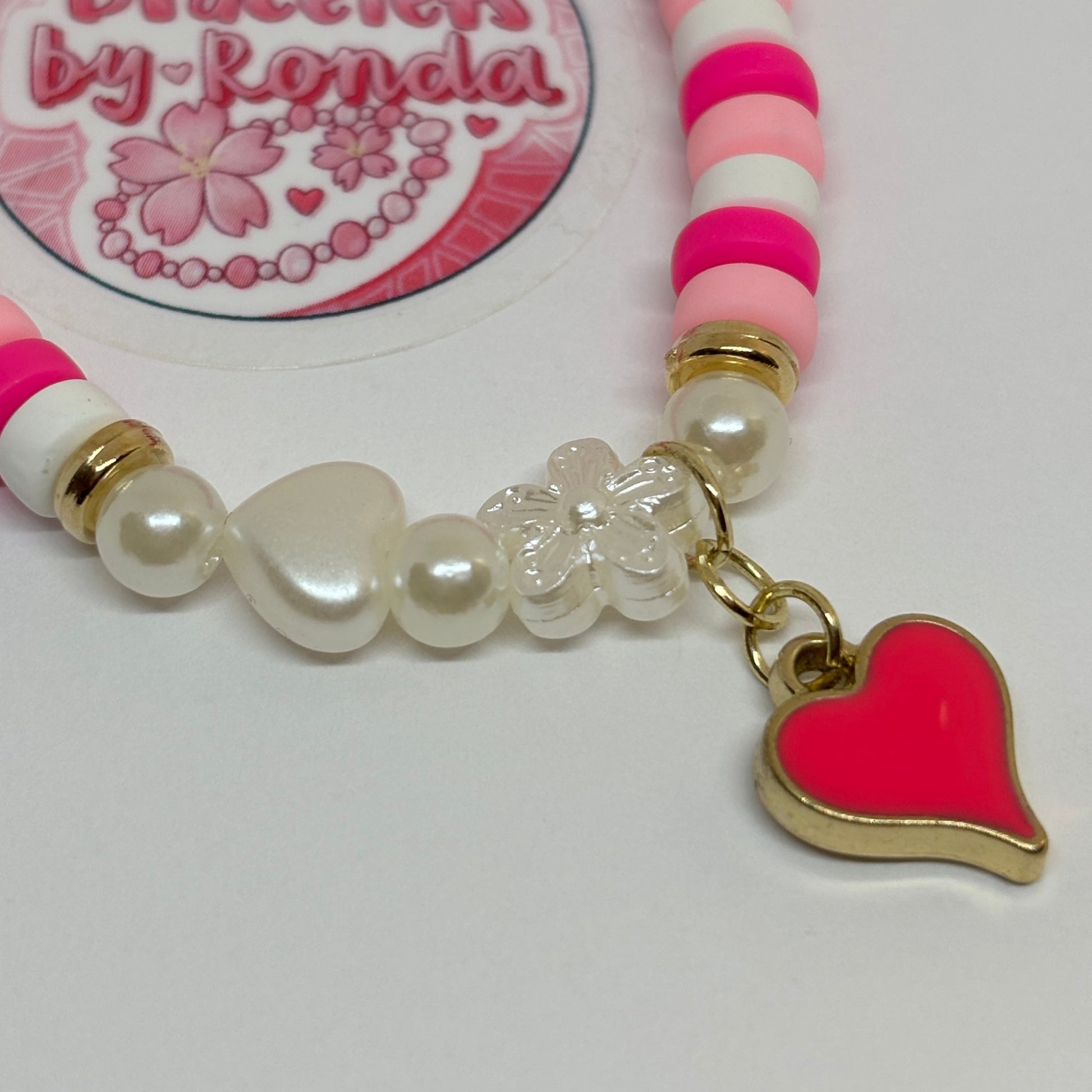 Pink Clay Bead Charm Bracelet