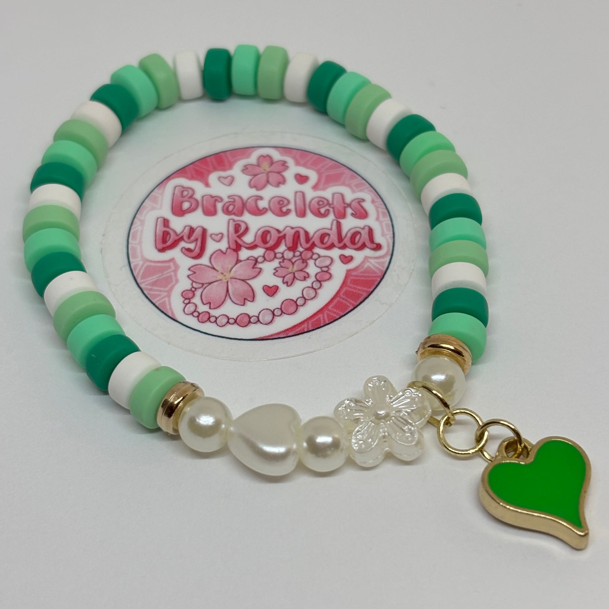 Green Clay Bead Charm Bracelet