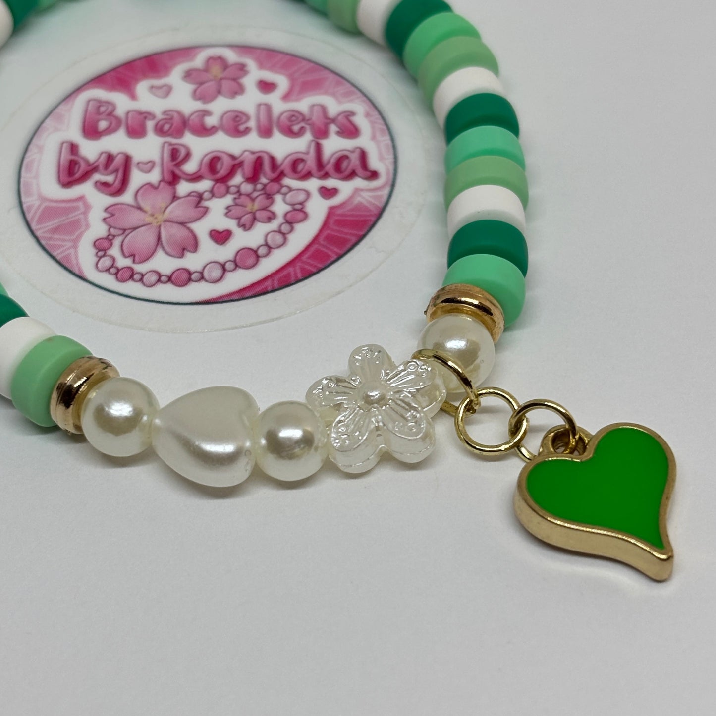 Green Clay Bead Charm Bracelet