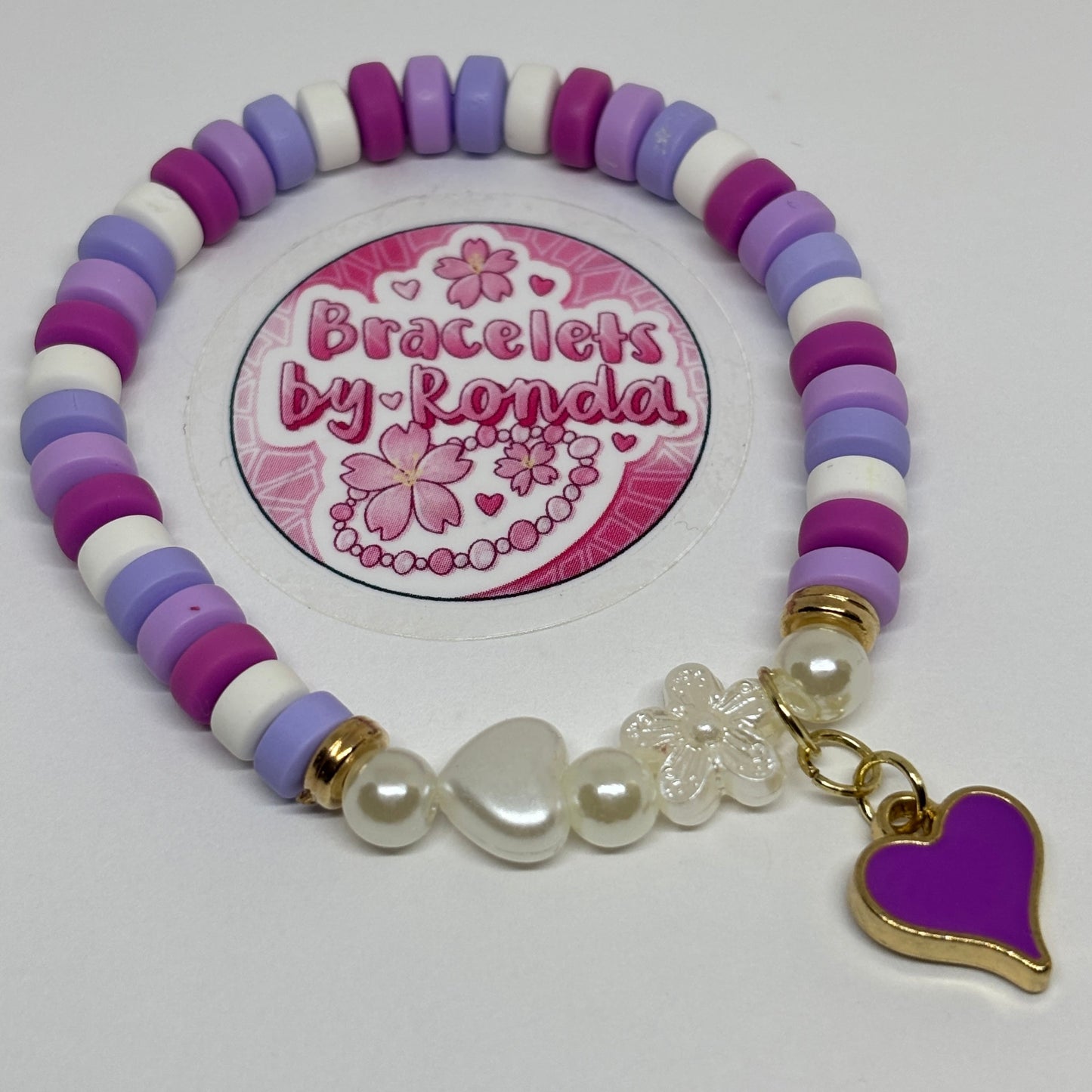 Purple Clay Bead Charm Bracelet