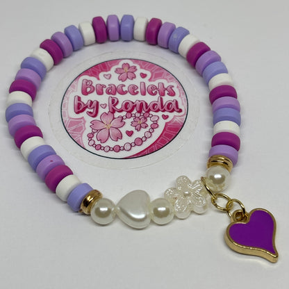 Purple Clay Bead Charm Bracelet