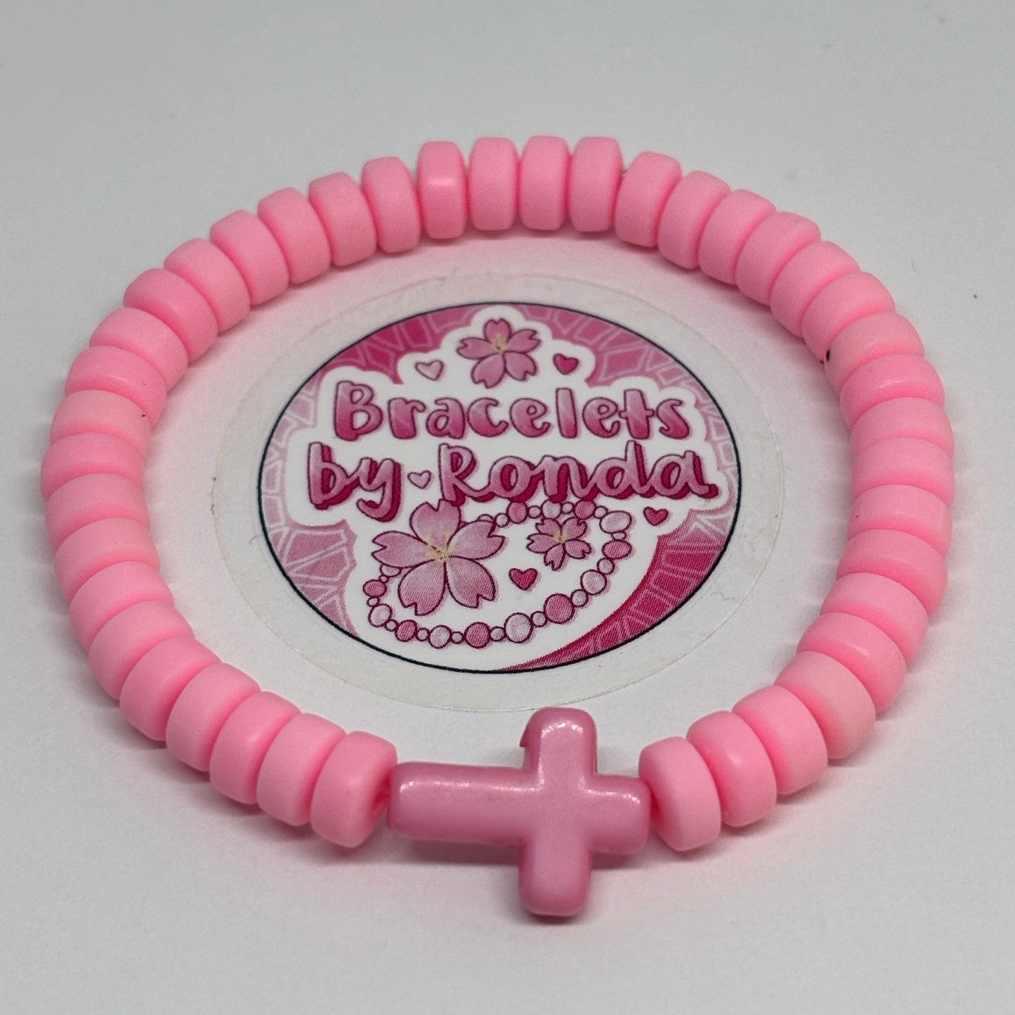 Pink Cross Clay Bead Bracelet